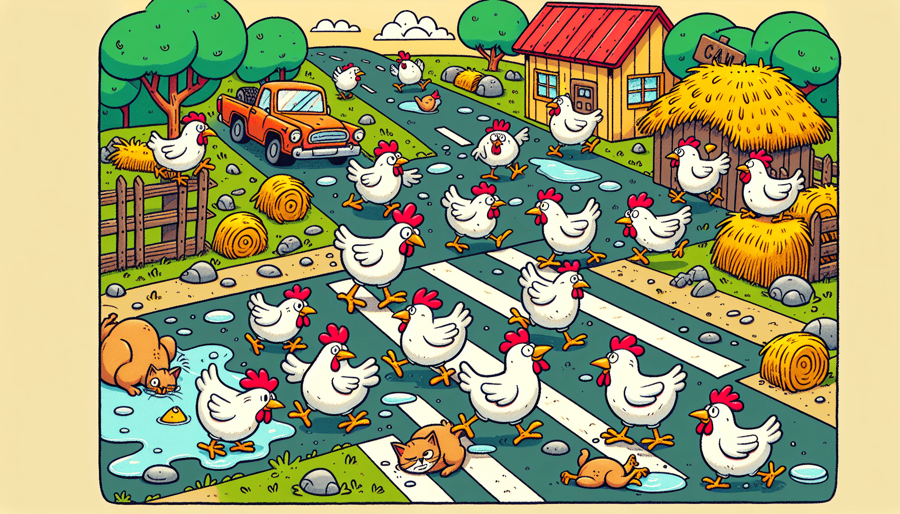 Chickens collaborating to cross