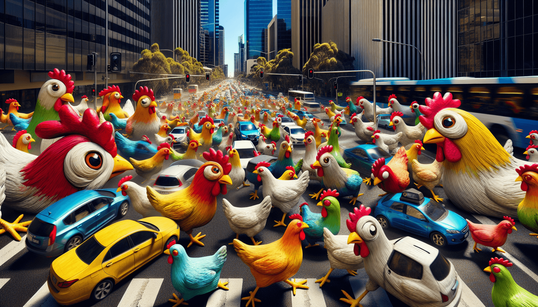 Heroic chickens crossing a road in Chicken Road Aussie game